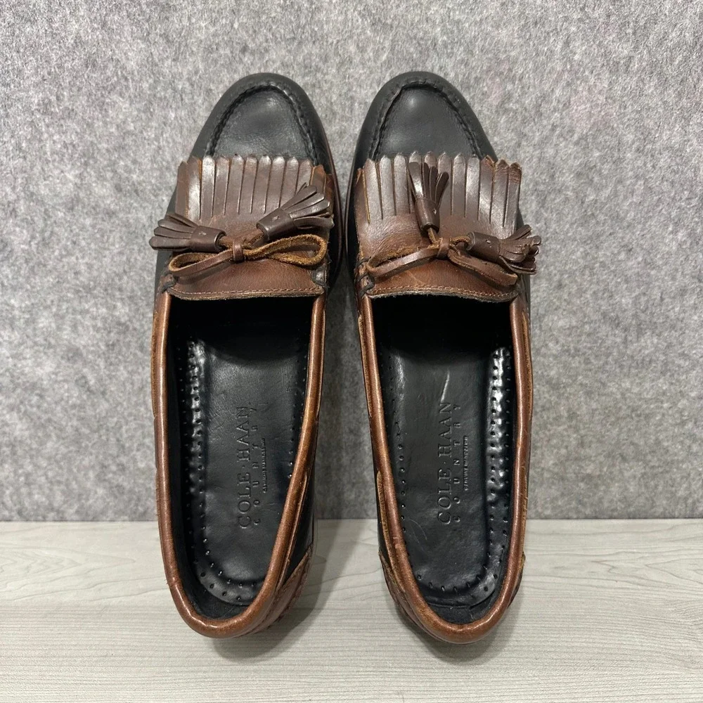 Cole‎ Haan Country Mens Sz 11 Leather Kiltie Tassel Loafers Black Brown Brazil